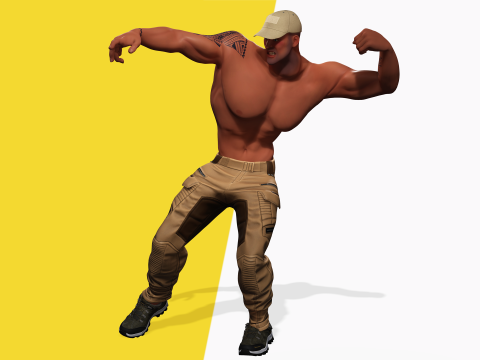 Muscle Stylized Strongman Bodyguard Commander Low-poly 3D 모델
