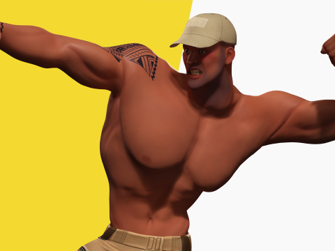 Muscle Stylized Strongman Bodyguard Commander Low-poly 3D 모델