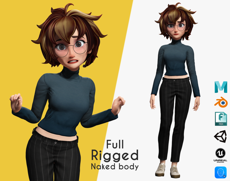 Mother Cartoon Woman Rigged RealTime girl 3D 3D मॉडल .c4d .max .obj .3ds .fbx .stl .blend