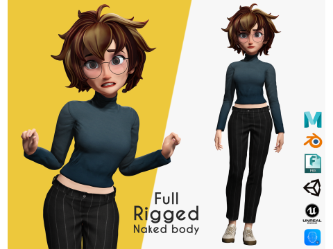 Mother Cartoon Woman Rigged RealTime girl 3D 3D Модель