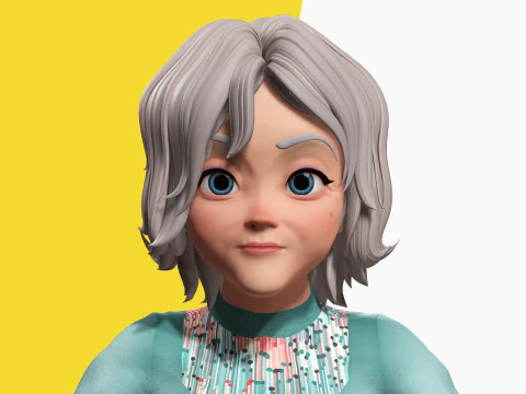 Grandma Cartoon Old Woman Rigged 3D Model