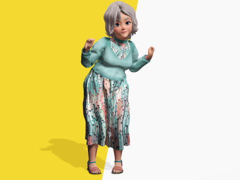 Grandma Cartoon Old Woman Rigged Modello 3D