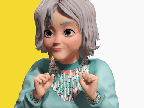 Grandma Cartoon Old Woman Rigged Modello 3D