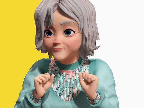 Grandma Cartoon Old Woman Rigged 3D Model