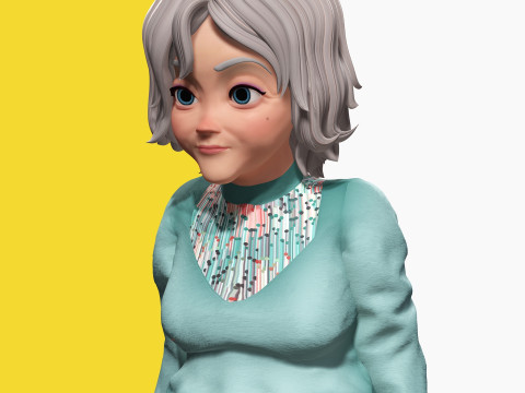 Grandma Cartoon Old Woman Rigged Modello 3D