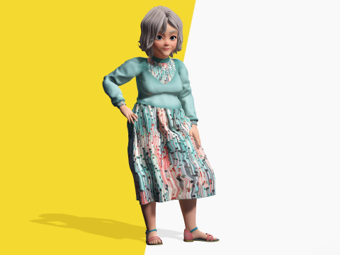Grandma Cartoon Old Woman Rigged Modello 3D