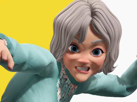 Grandma Cartoon Old Woman Rigged 3D Model