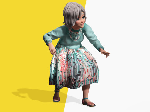 Grandma Cartoon Old Woman Rigged Modello 3D