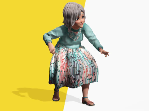 Grandma Cartoon Old Woman Rigged 3D Model