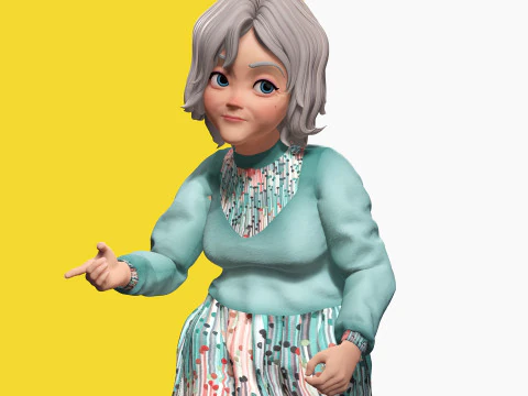 Grandma Cartoon Old Woman Rigged 3D Model