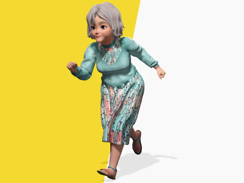 Grandma Cartoon Old Woman Rigged 3D Model