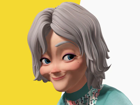 Grandma Cartoon Old Woman Rigged 3D Model