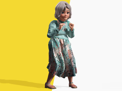 Grandma Cartoon Old Woman Rigged 3D Model