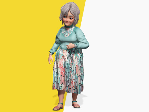Grandma Cartoon Old Woman Rigged Modello 3D