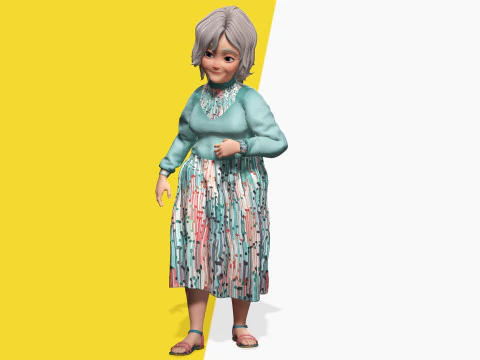 Grandma Cartoon Old Woman Rigged 3D Model