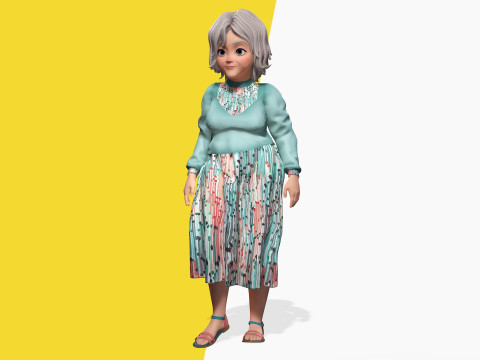 Grandma Cartoon Old Woman Rigged Modello 3D