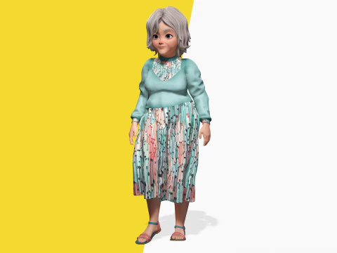Grandma Cartoon Old Woman Rigged 3D Model