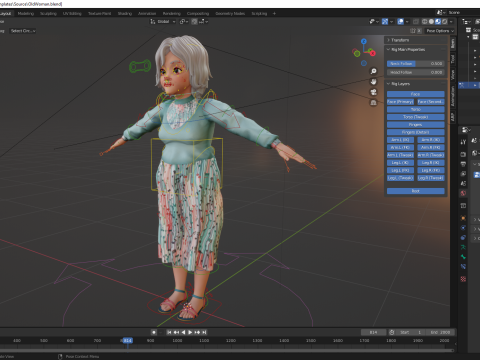 Grandma Cartoon Old Woman Rigged Modello 3D
