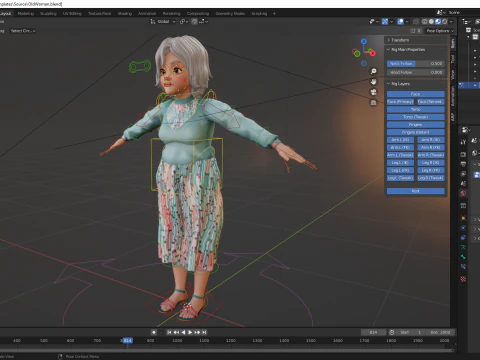 Grandma Cartoon Old Woman Rigged 3D Model