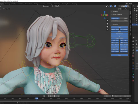 Grandma Cartoon Old Woman Rigged 3D Model