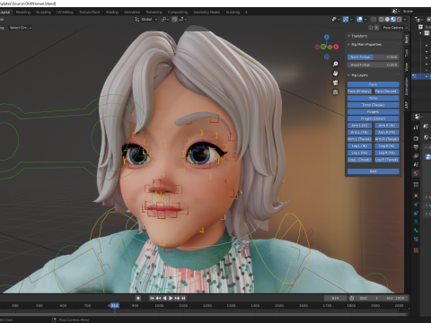 Grandma Cartoon Old Woman Rigged Modello 3D