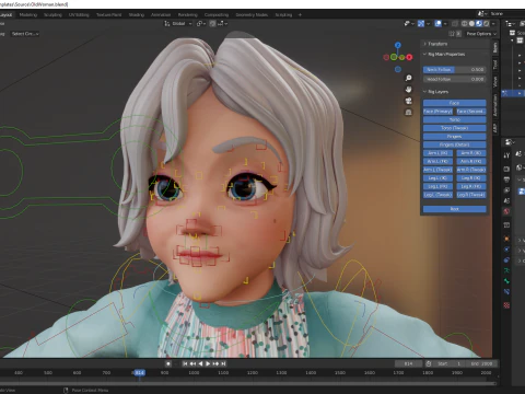 Grandma Cartoon Old Woman Rigged 3D Model