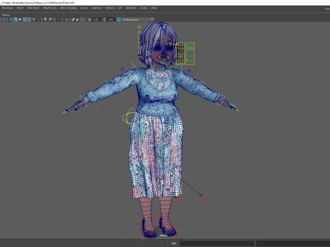 Grandma Cartoon Old Woman Rigged 3D Model