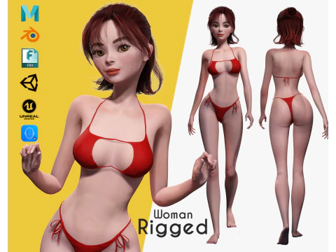 プレステージ赤髪様式化された漫画 3D 女性装備 3Dモデル