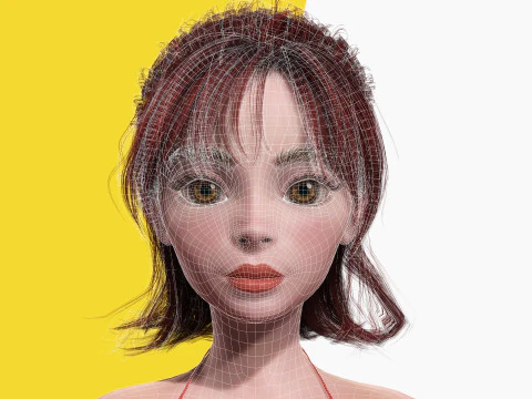 Prestige Red hair stylized cartoon 3D Woman Rigged 3D Model