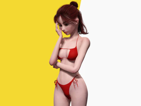 Prestige Red hair stylized cartoon 3D Woman Rigged 3D Model