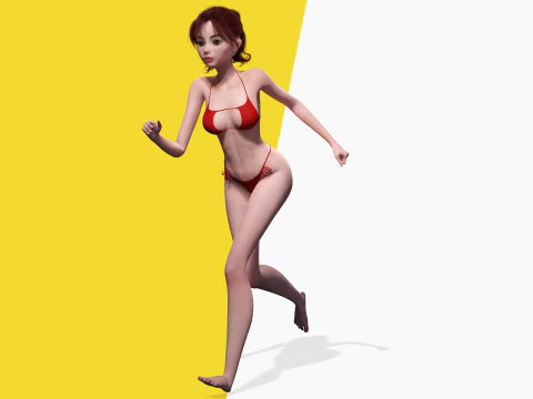 Prestige Red hair stylized cartoon 3D Woman Rigged 3D Model