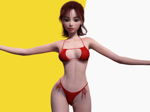 Prestige Red hair stylized cartoon 3D Woman Rigged 3Dモデル