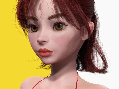 Prestige Red hair stylized cartoon 3D Woman Rigged 3D Model