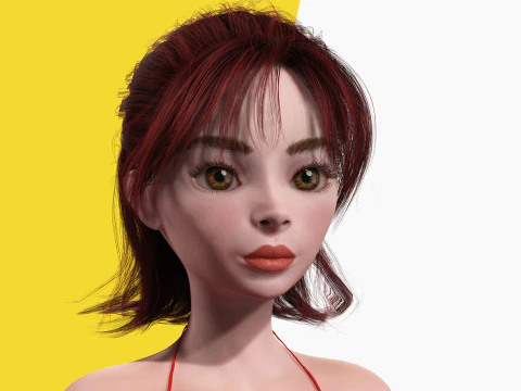 Prestige Red hair stylized cartoon 3D Woman Rigged 3D Model