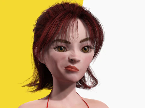 Prestige Red hair stylized cartoon 3D Woman Rigged 3D Model