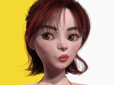 Prestige Red hair stylized cartoon 3D Woman Rigged 3D Model