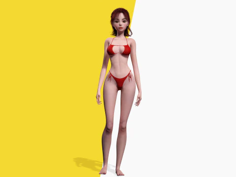 Prestige Red hair stylized cartoon 3D Woman Rigged 3D Model