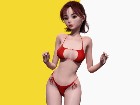 Prestige Red hair stylized cartoon 3D Woman Rigged 3D Model