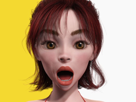 Prestige Red hair stylized cartoon 3D Woman Rigged 3Dモデル