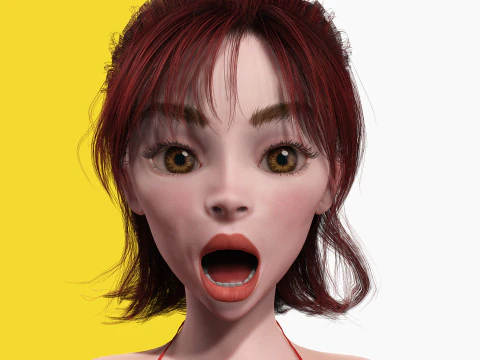 Prestige Red hair stylized cartoon 3D Woman Rigged 3D Model
