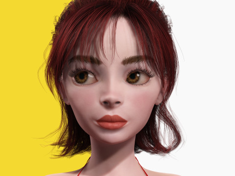 Prestige Red hair stylized cartoon 3D Woman Rigged 3Dモデル