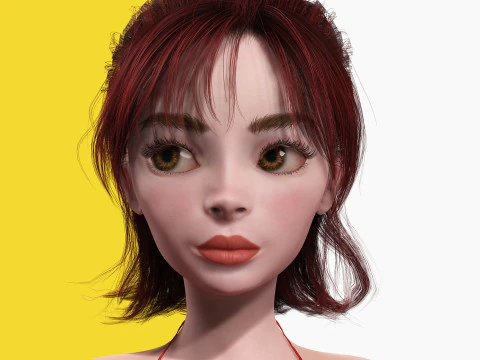 Prestige Red hair stylized cartoon 3D Woman Rigged 3D Model
