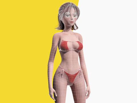 Prestige Red hair stylized cartoon 3D Woman Rigged 3D Model