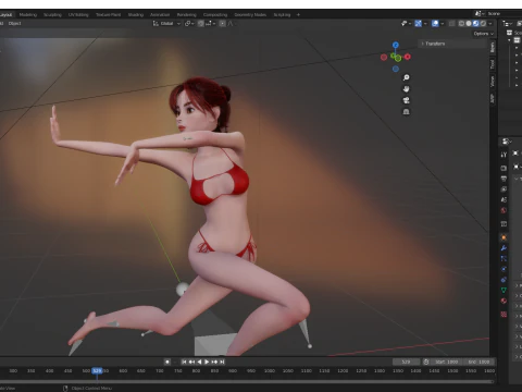 Prestige Red hair stylized cartoon 3D Woman Rigged 3D Model