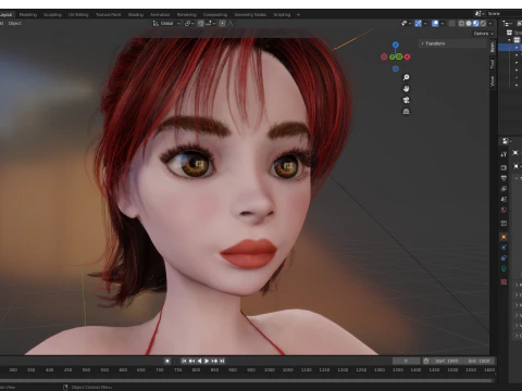 Prestige Red hair stylized cartoon 3D Woman Rigged 3D Model