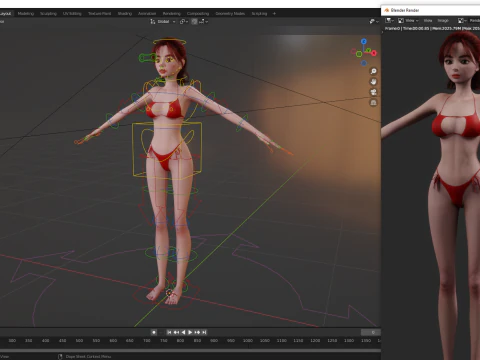 Prestige Red hair stylized cartoon 3D Woman Rigged 3D Model