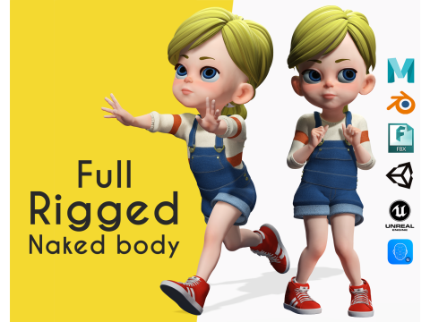Sister Cartoon girl Rigged child 3D Модель