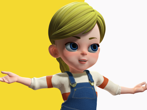 Sister Cartoon girl Rigged child 3D Model