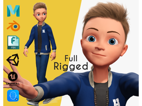 Child Young Teen Cartoon man Rigged Low-poly 3D Model