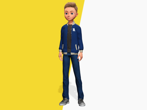 Child Young Teen Cartoon man Rigged Low-poly 3D Model